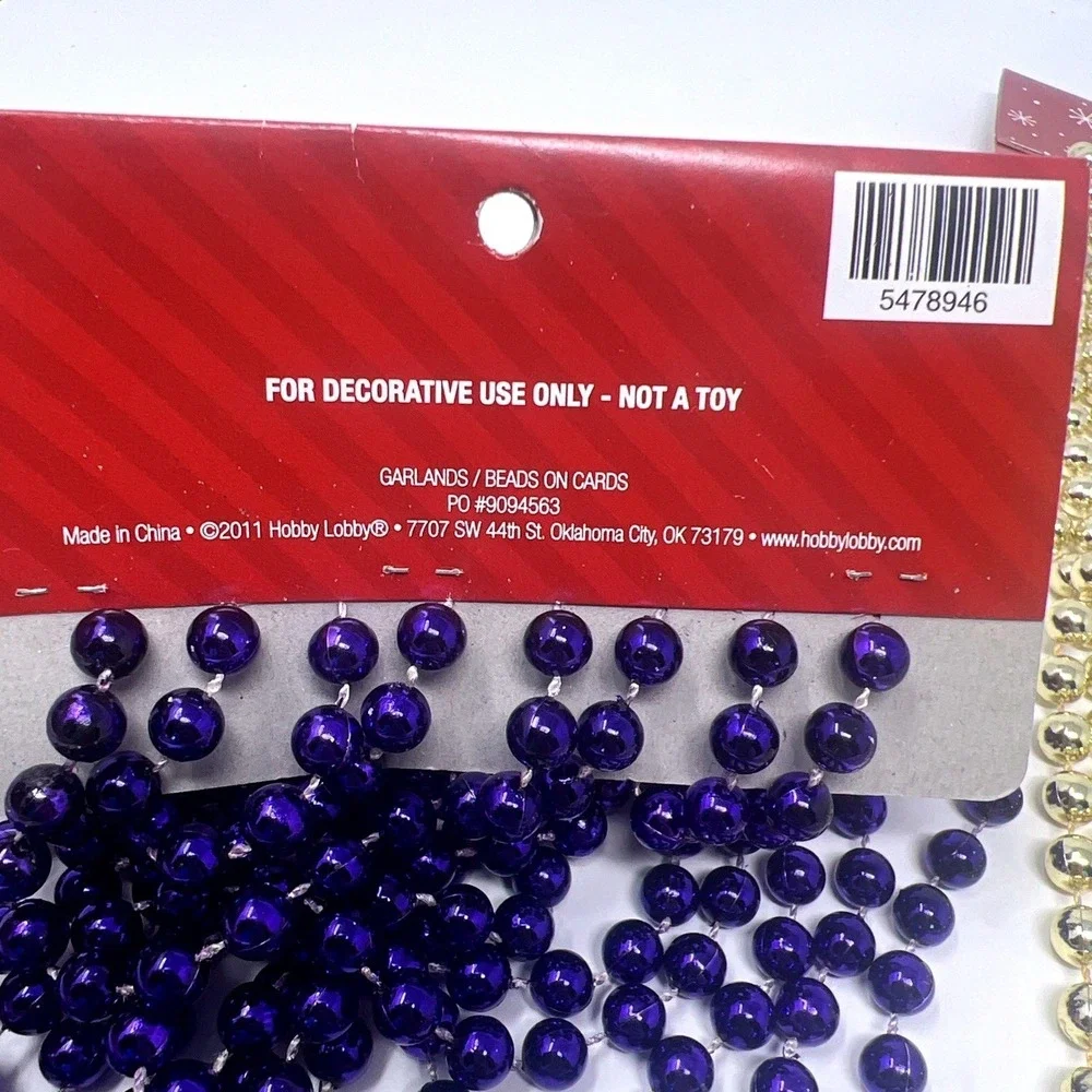 Lot Of 5 Christmas Shoppe Gold Bead Garland Tree Decor Vintage Gold Blue Teal